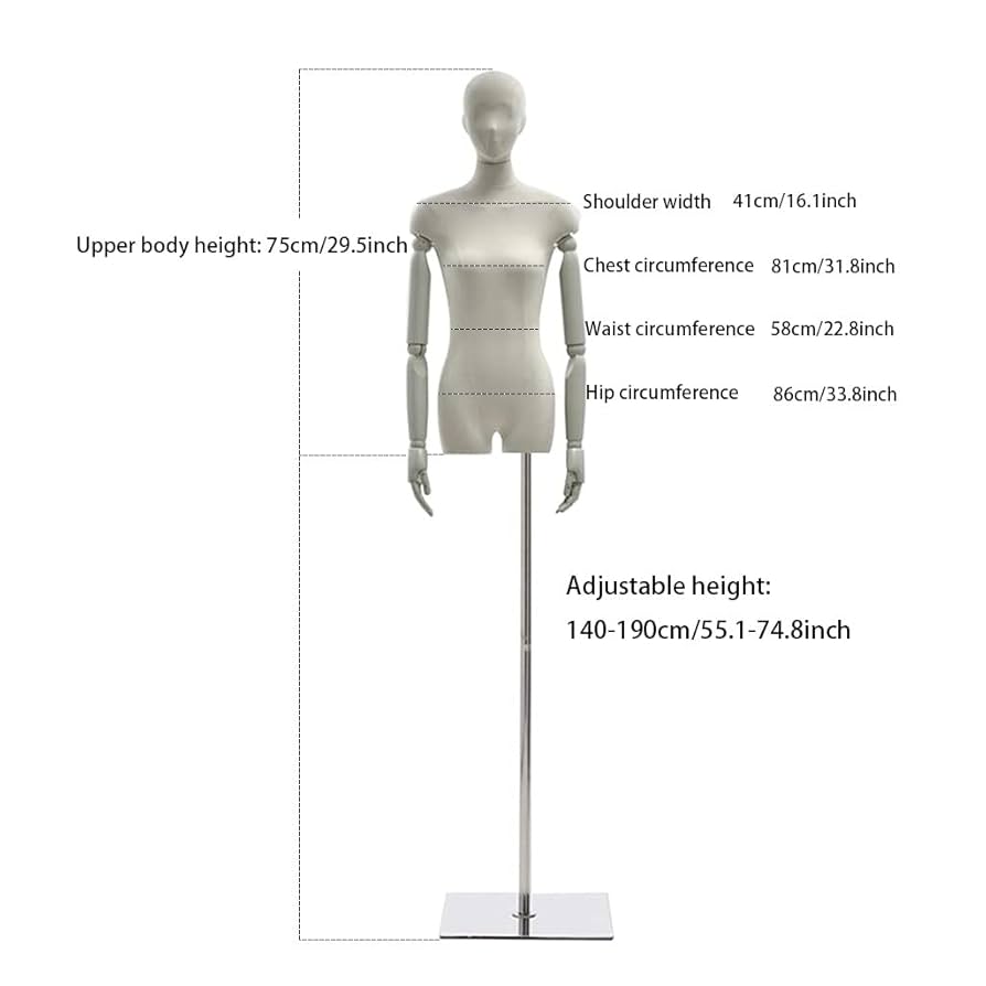 布製マネキン 高さ調整可能 木製ベース❹ Amazon.co.jp: マネキン 上半身 トルソー レディース 木製アーム